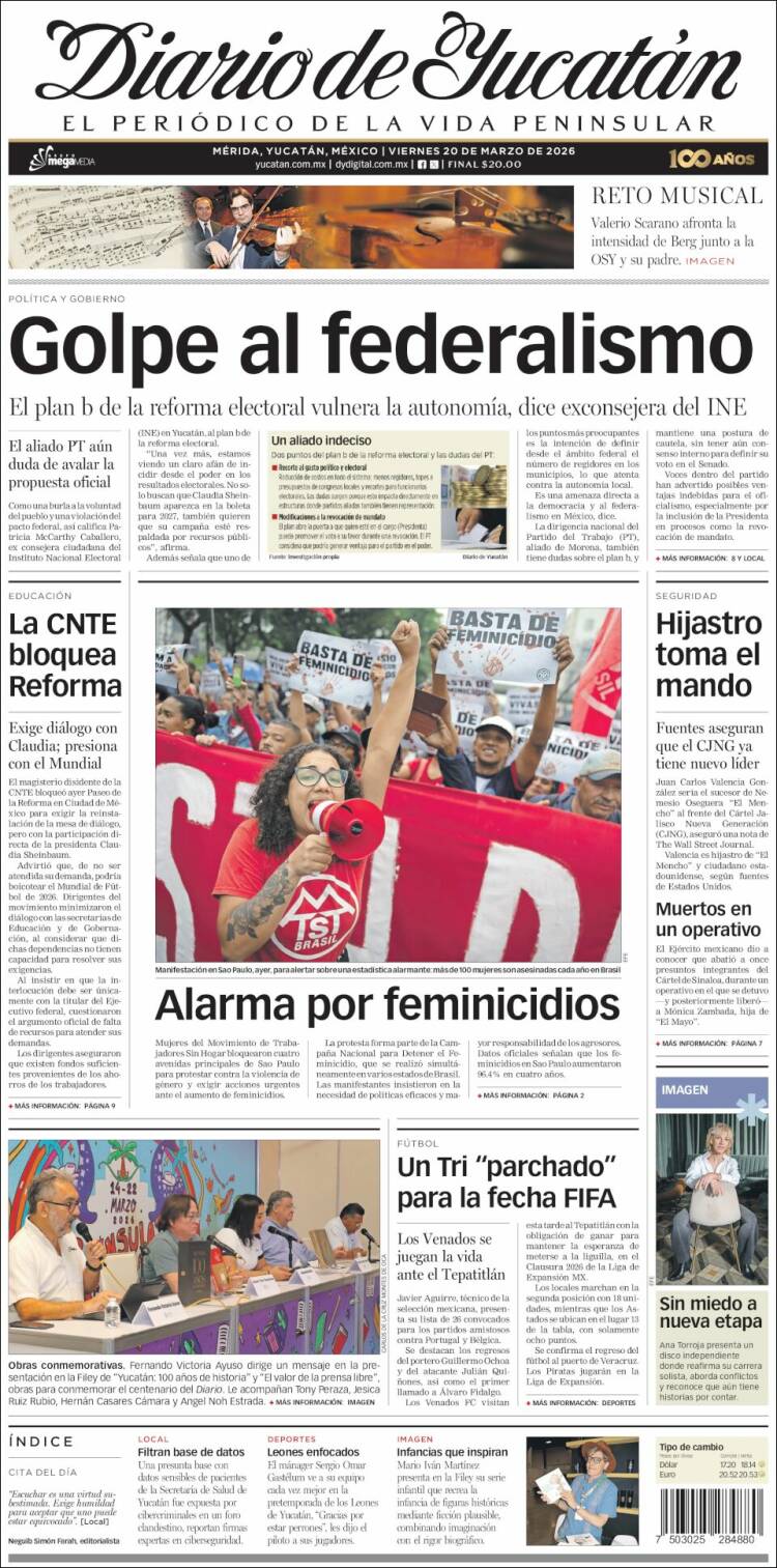 Portada de Diario de Yucatán (México)