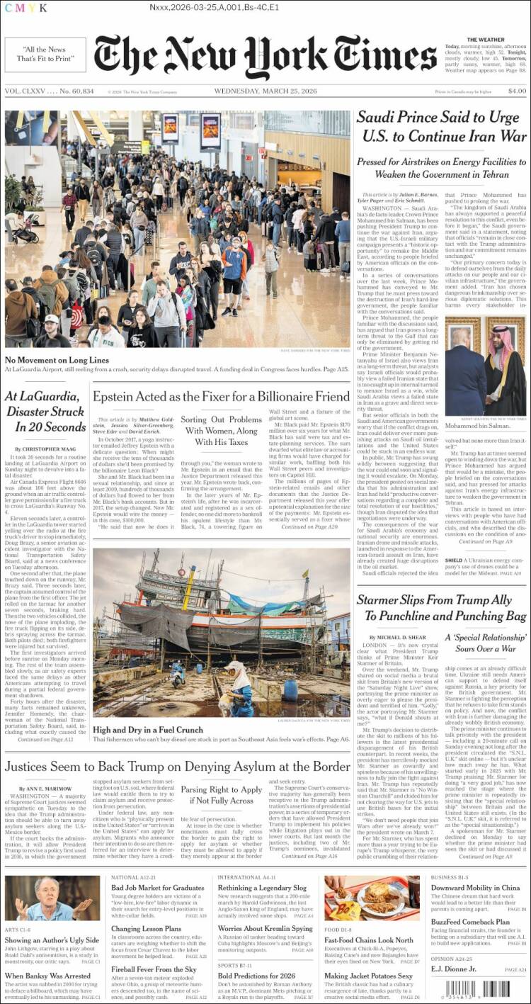 Portada de New York Times (USA)