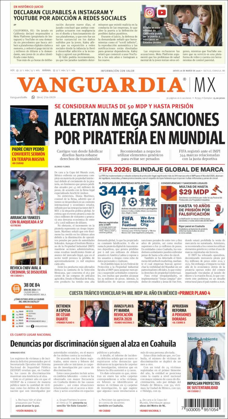 Portada de Vanguardia (México)