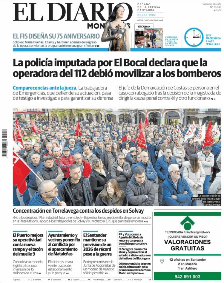 Portada de El Diario Montañés (España)