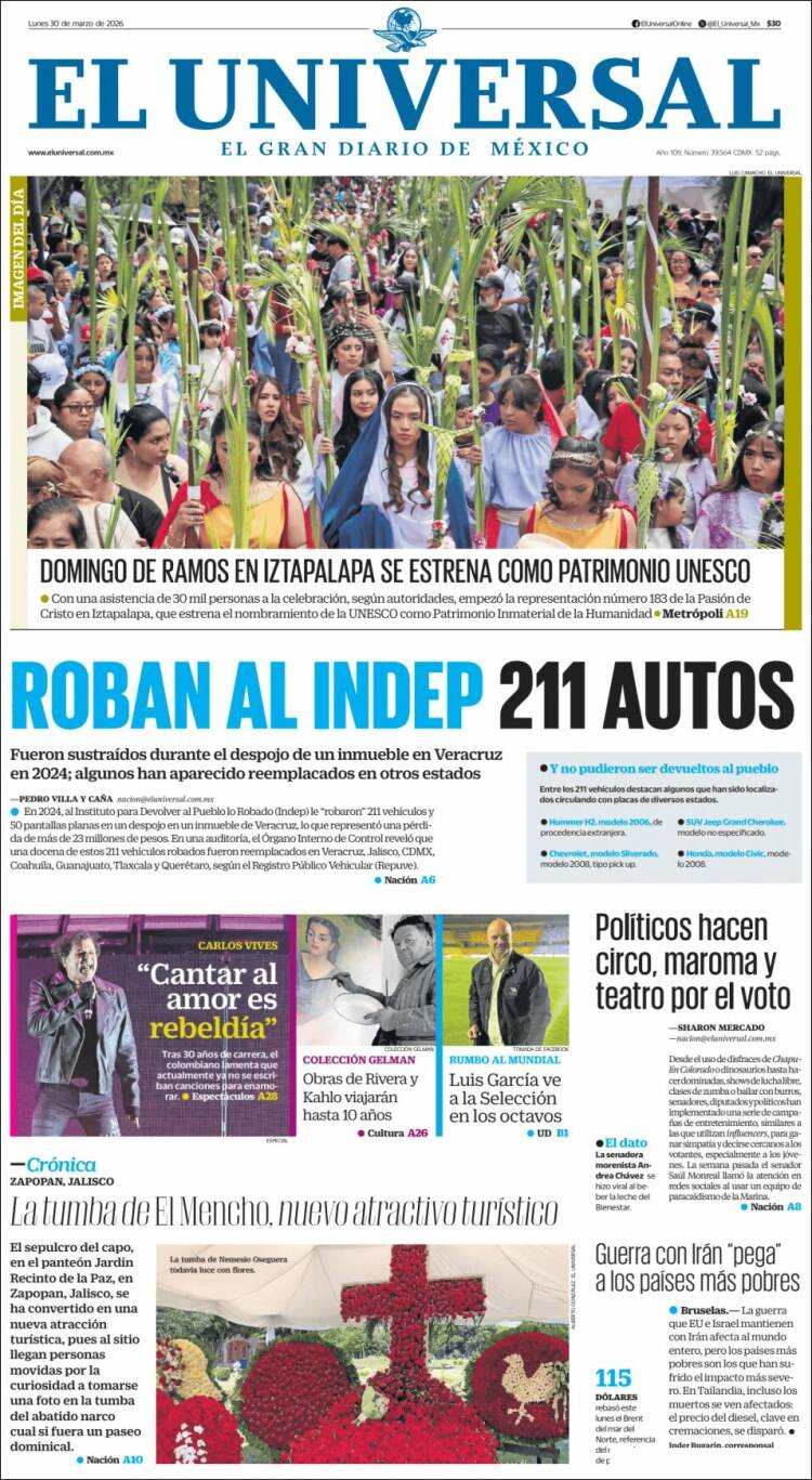 Portada de El Universal (México)