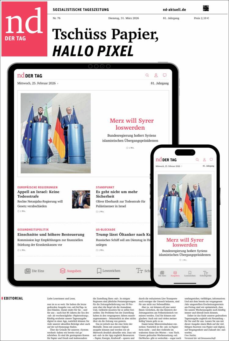 Portada de Neues Deutschland (Germany)