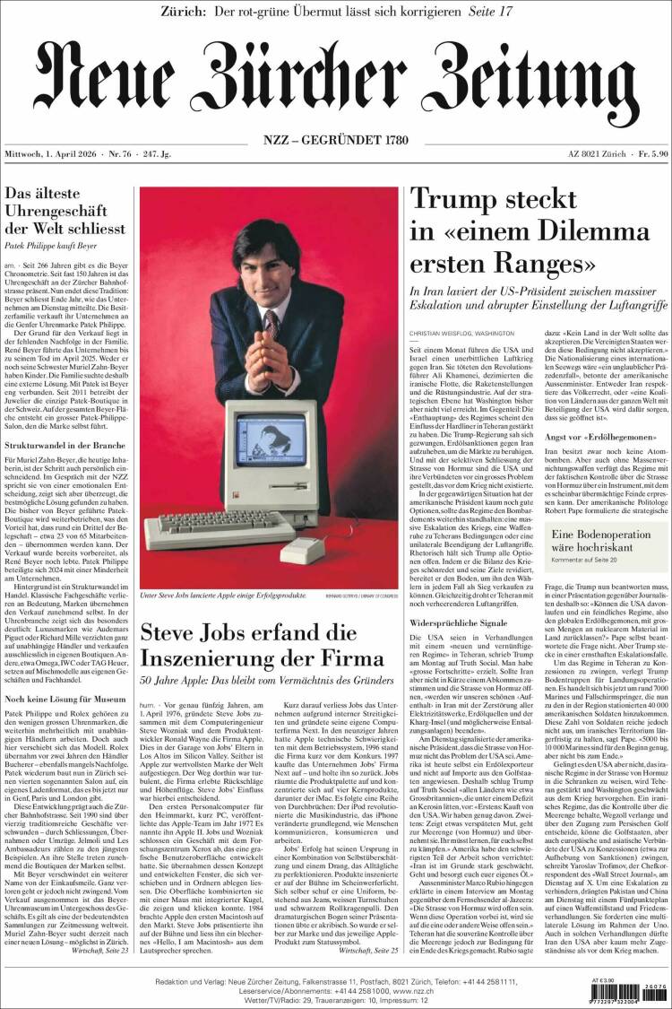 Portada de Neue Zürcher Zeitung (Switzerland)