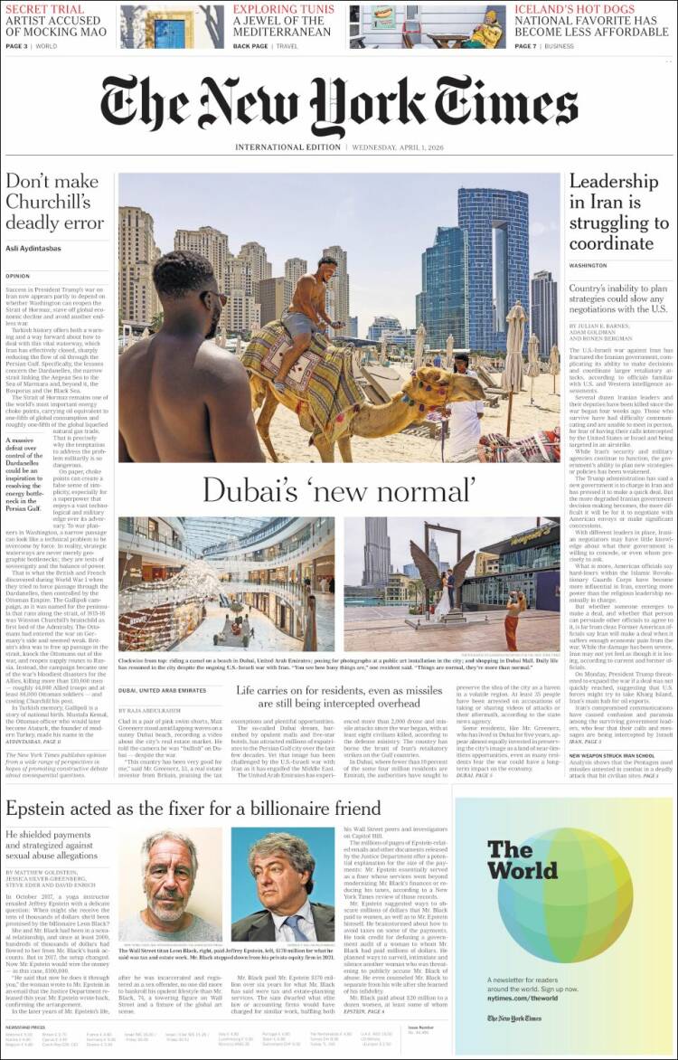 Portada de International New York Times (Europe)