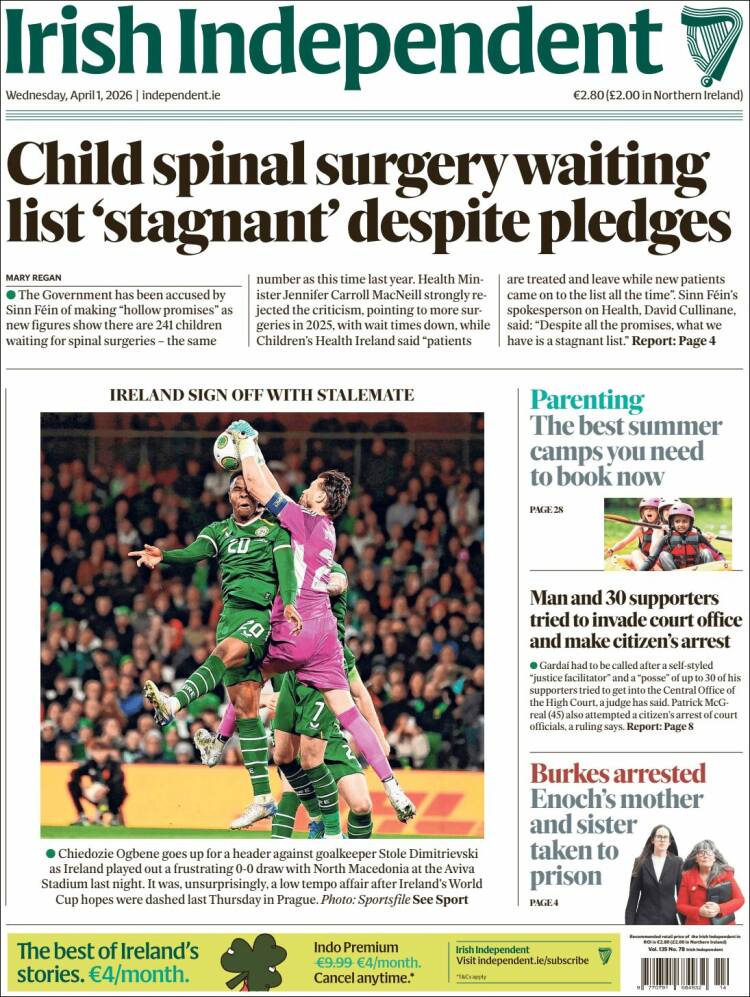 Portada de Irish Independent (Ireland)