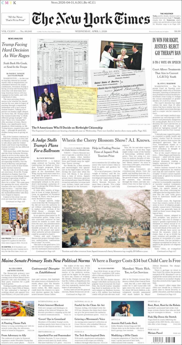 Portada de New York Times (USA)