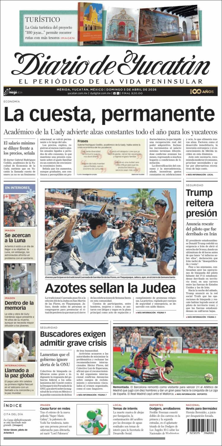 Portada de Diario de Yucatán (México)