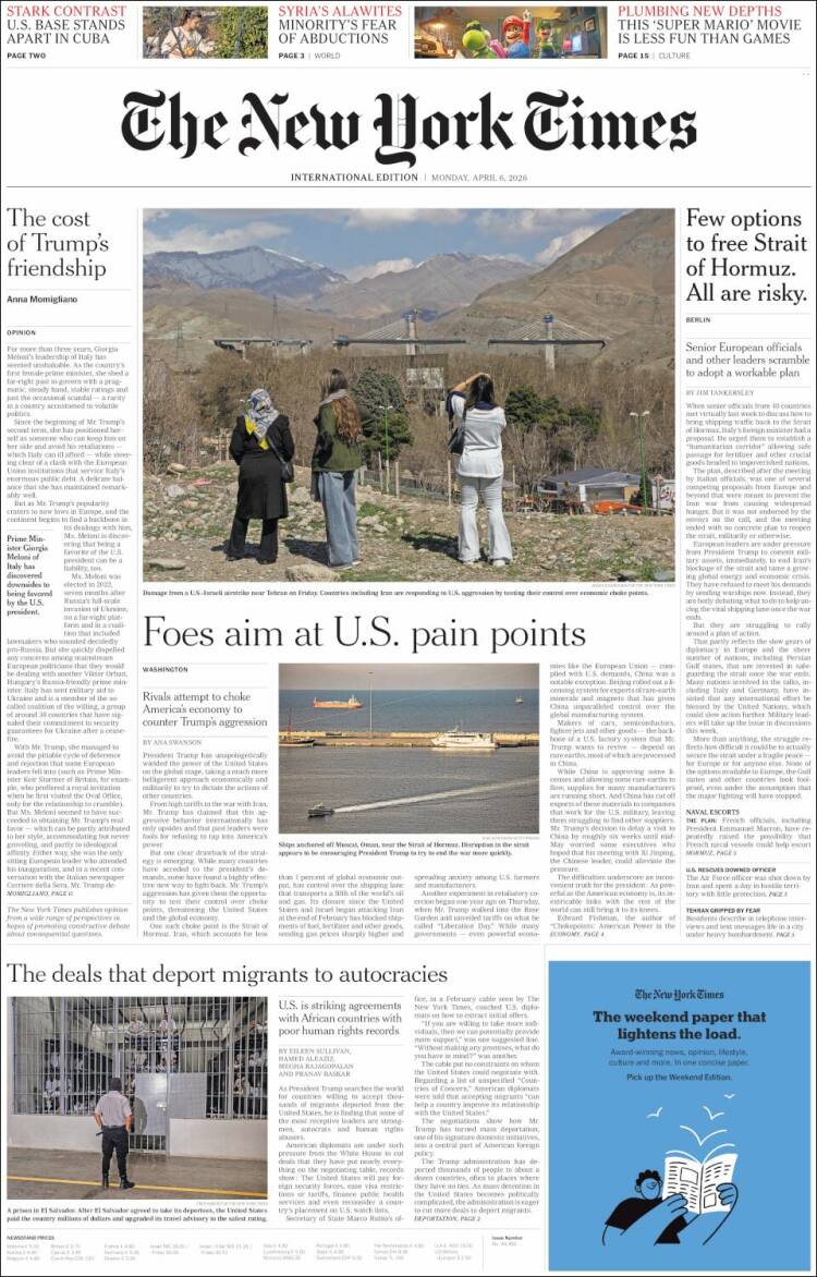 Portada de International New York Times (Europa)