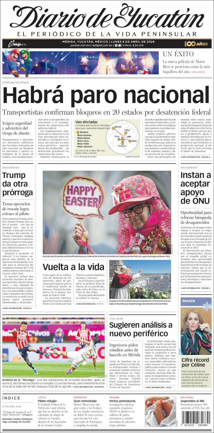 Portada de Diario de Yucatán (México)