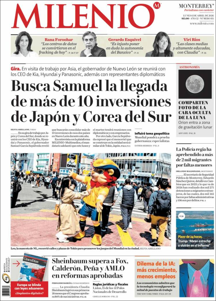 Portada de Milenio de Monterrey (México)