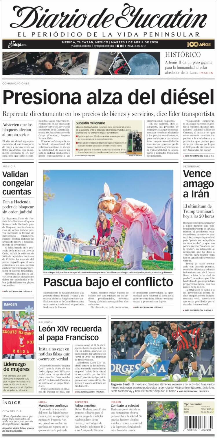 Portada de Diario de Yucatán (México)