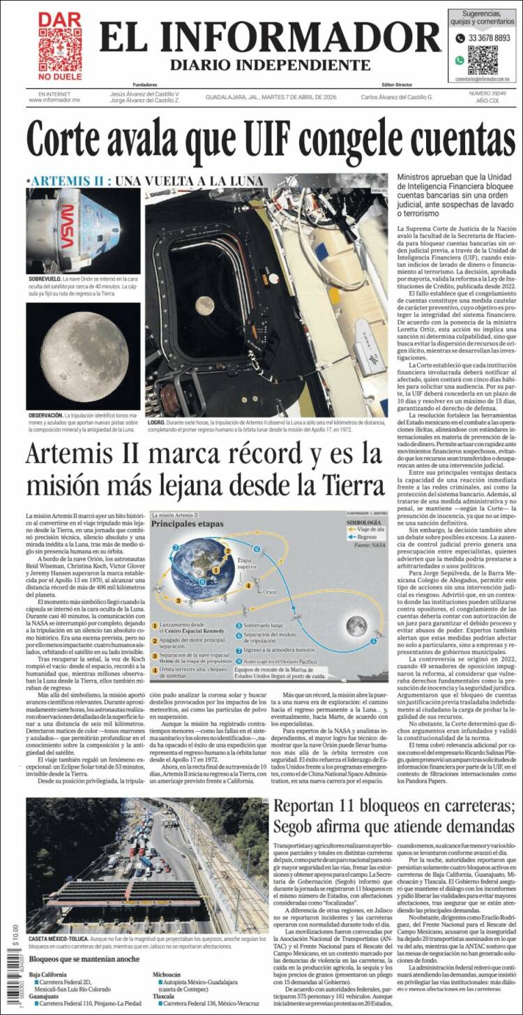 Portada de El Informador (México)