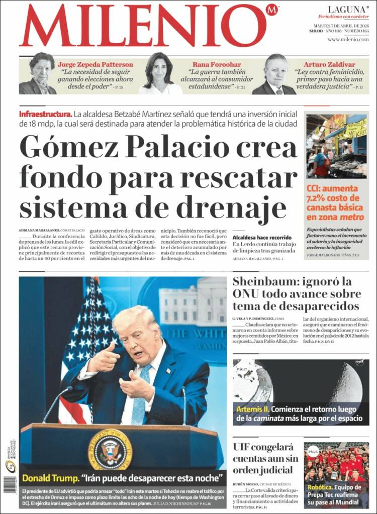 Portada de Milenio - Laguna (México)