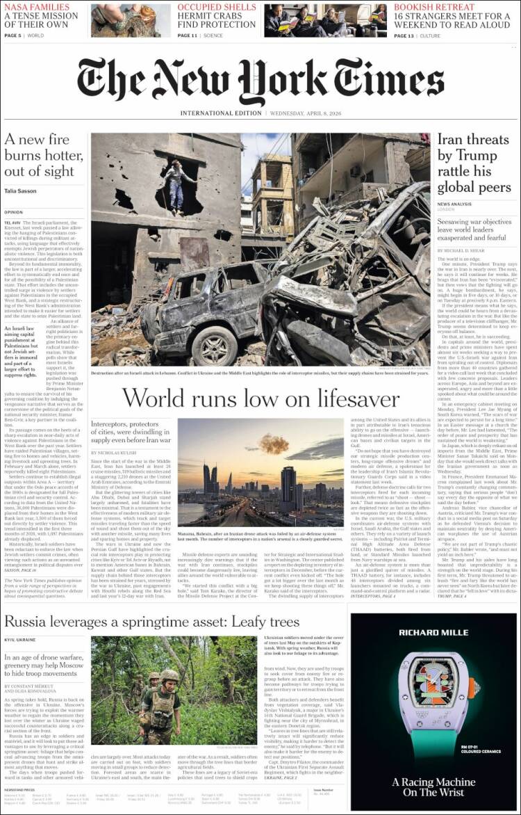 Portada de International New York Times (Europa)
