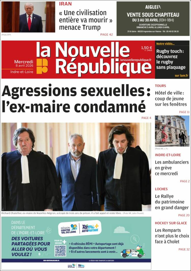 Portada de La Nouvelle Republique (Francia)