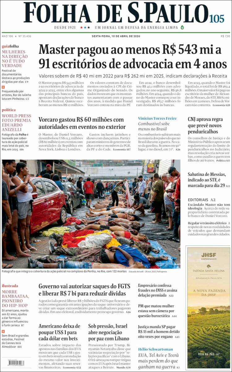 Portada de Folha de São Paulo (Brasil)