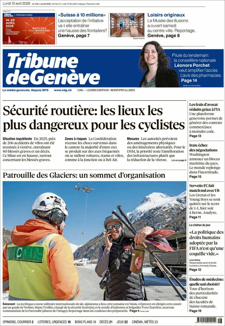 Portada de La Tribune de Genève (Switzerland)
