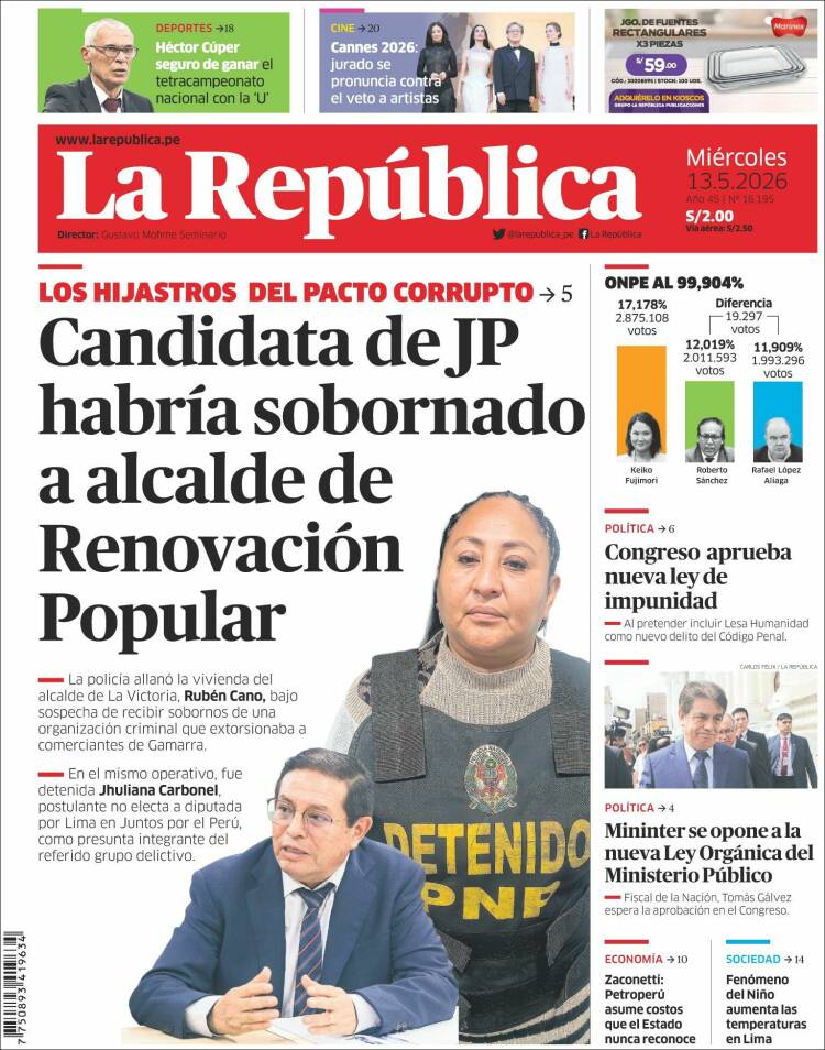 Portada de La Republica (Peru)