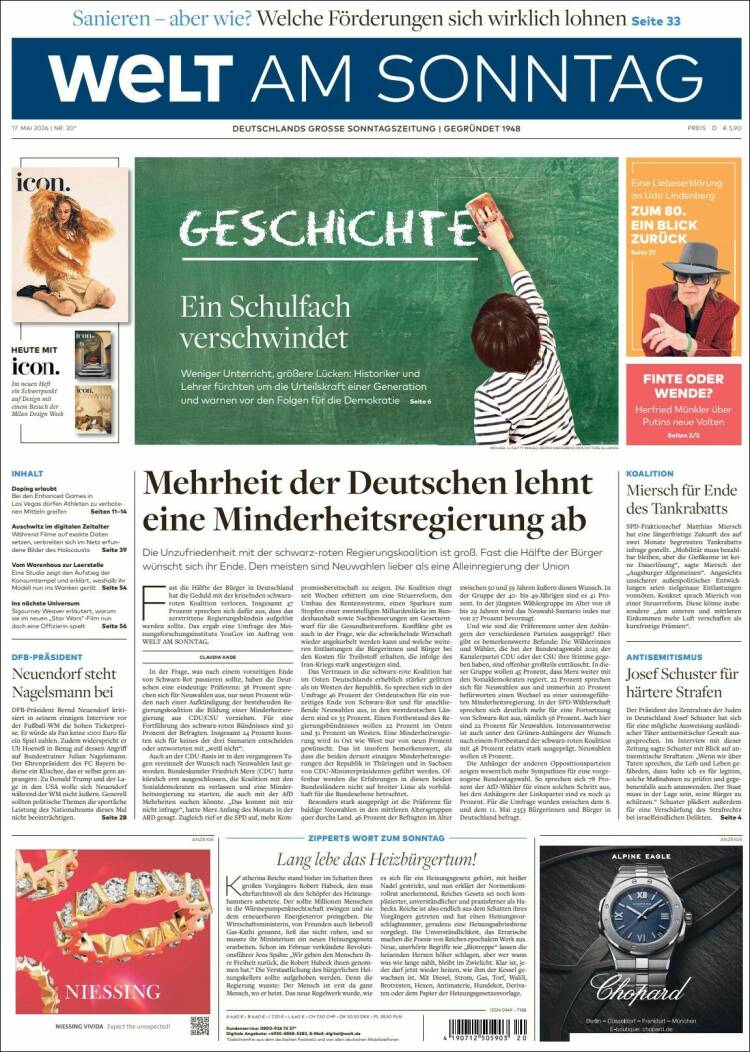 Portada de Die Welt (Germany)