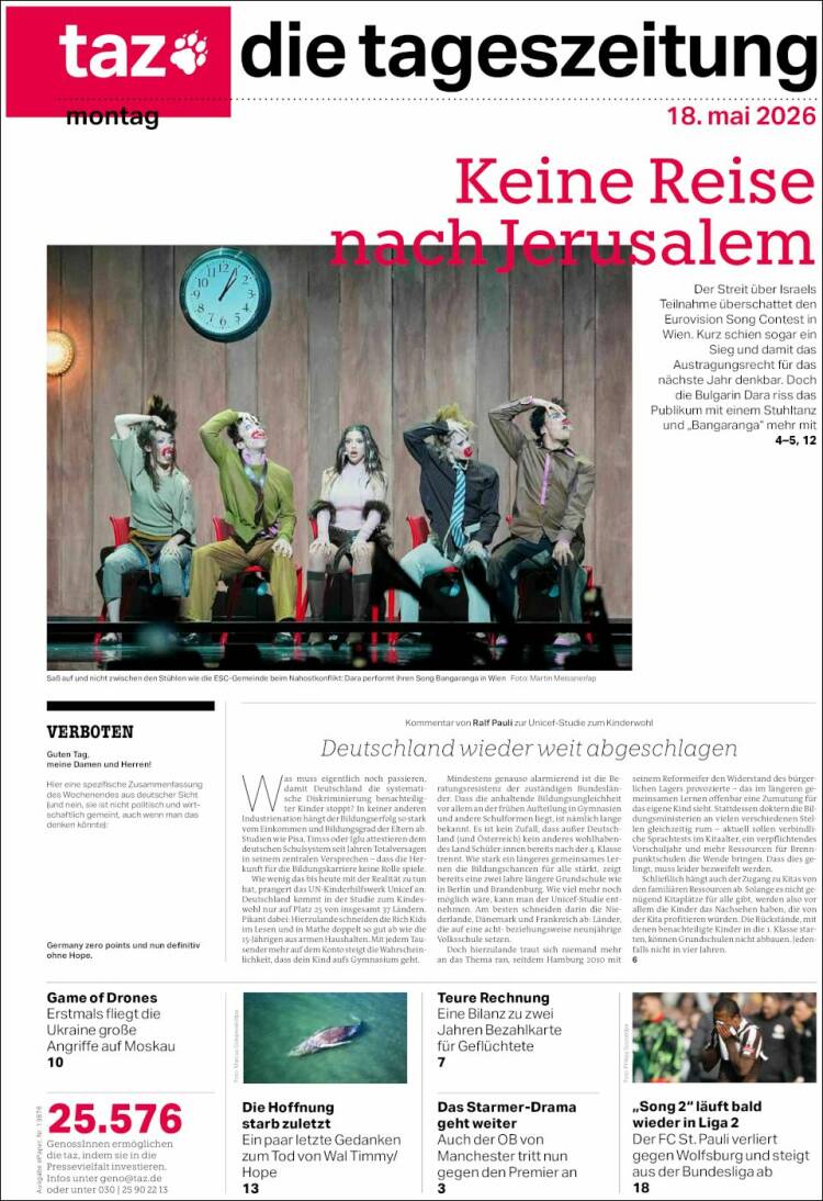 Portada de Die Tageszeitung (Alemania)