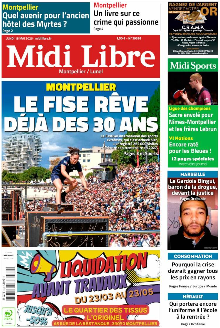 Portada de Midi Libre (Francia)