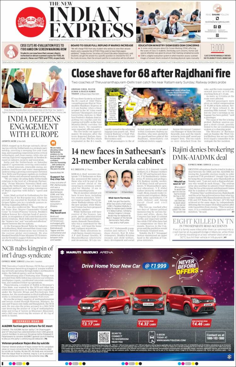 Portada de New Indian Express (India)