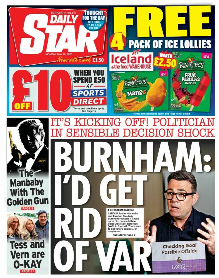 Portada de Daily Star (Reino Unido)