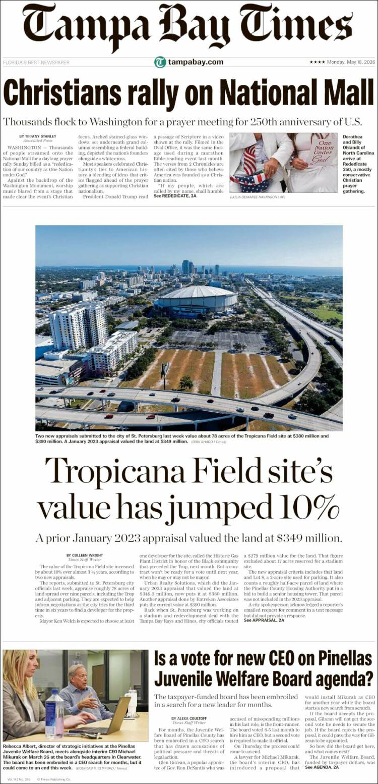 Portada de Tampa Bay Times (USA)