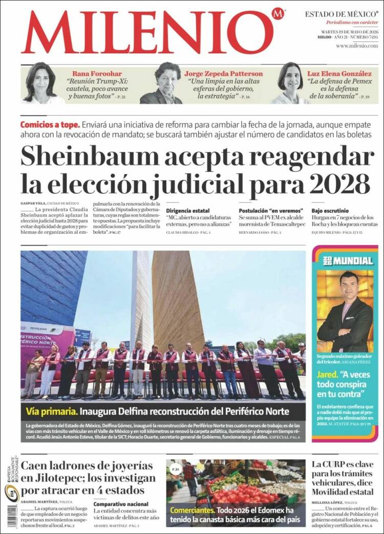 Portada de Milenio - Estado de México (México)