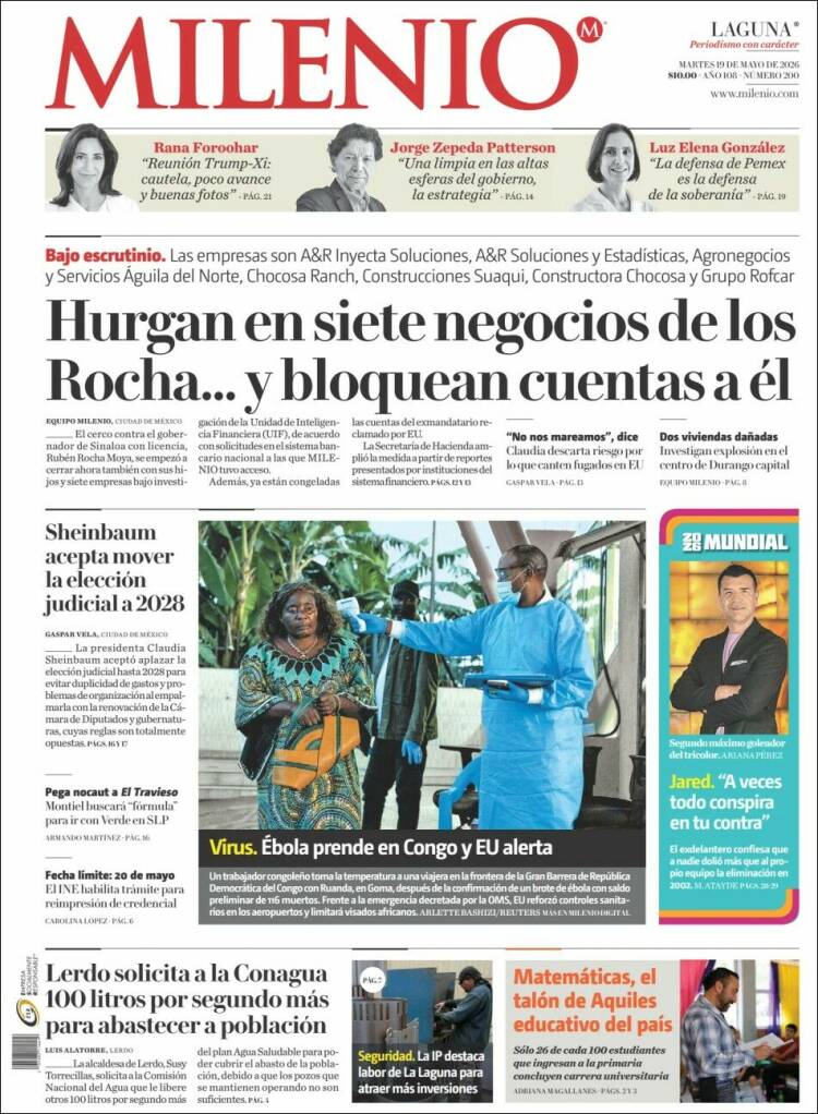 Portada de Milenio - Laguna (México)