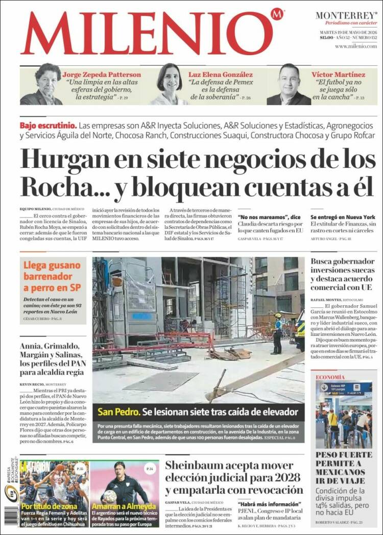Portada de Milenio de Monterrey (México)