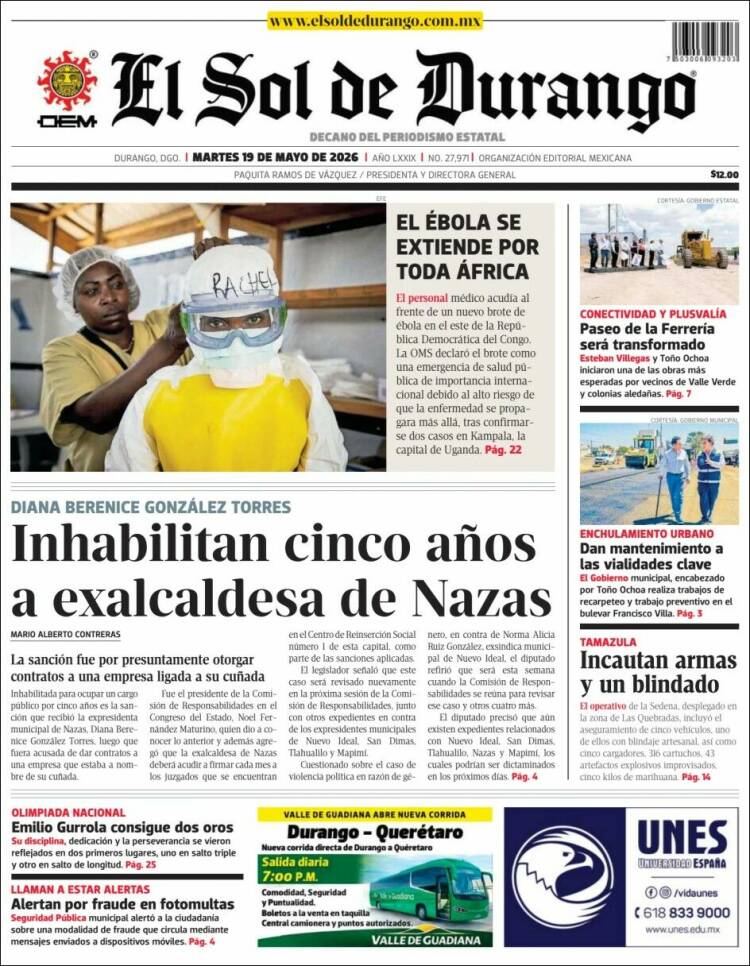 Portada de El Sol de Durango (México)