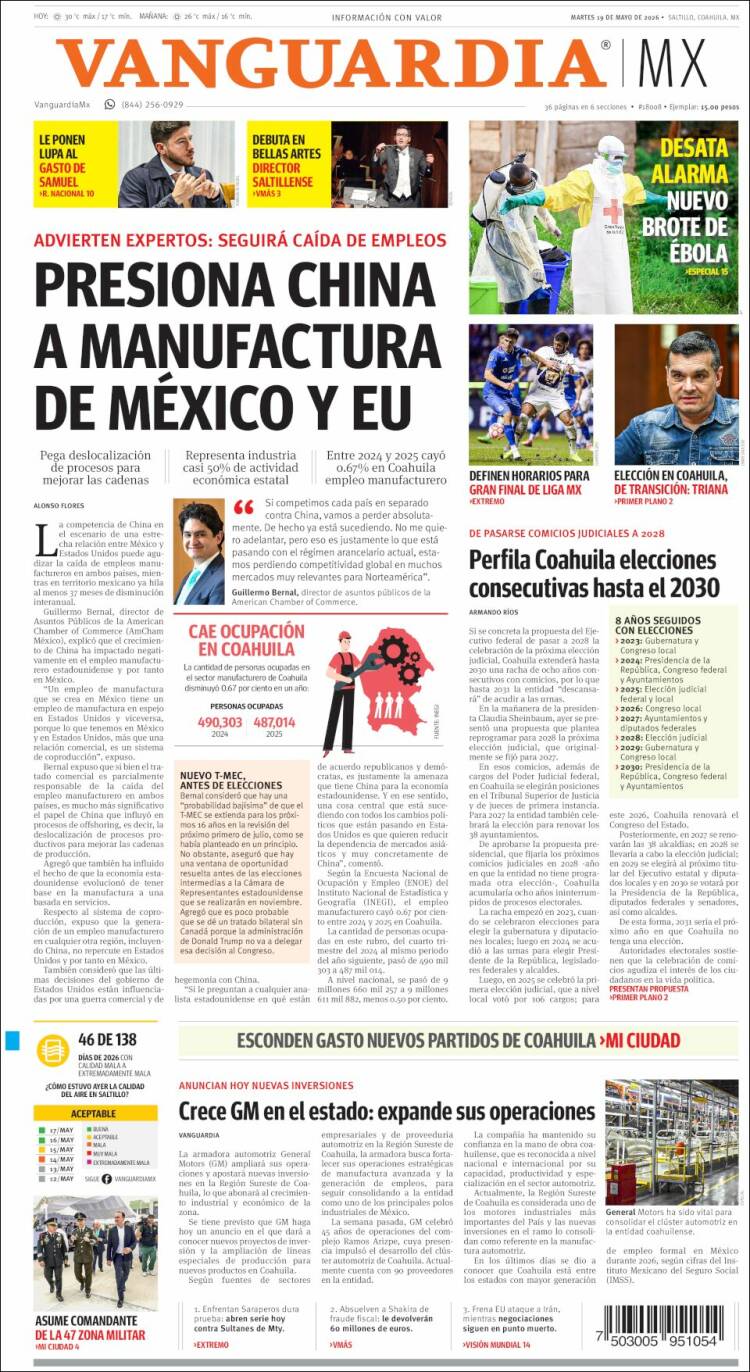 Portada de Vanguardia (México)
