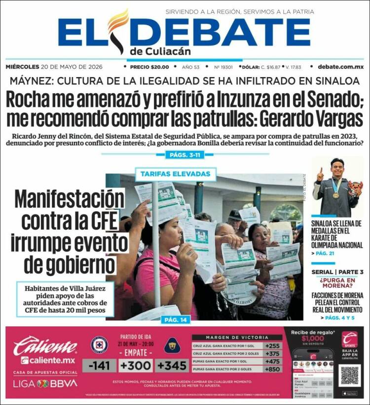 Portada de El Debate de Culiacán (México)