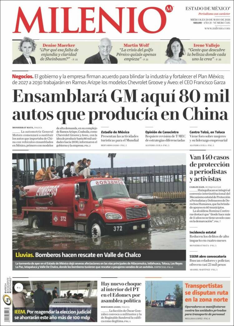Portada de Milenio - Estado de México (México)