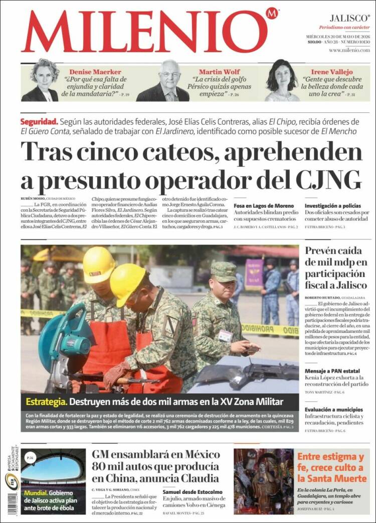 Portada de Milenio - Jalisco (México)
