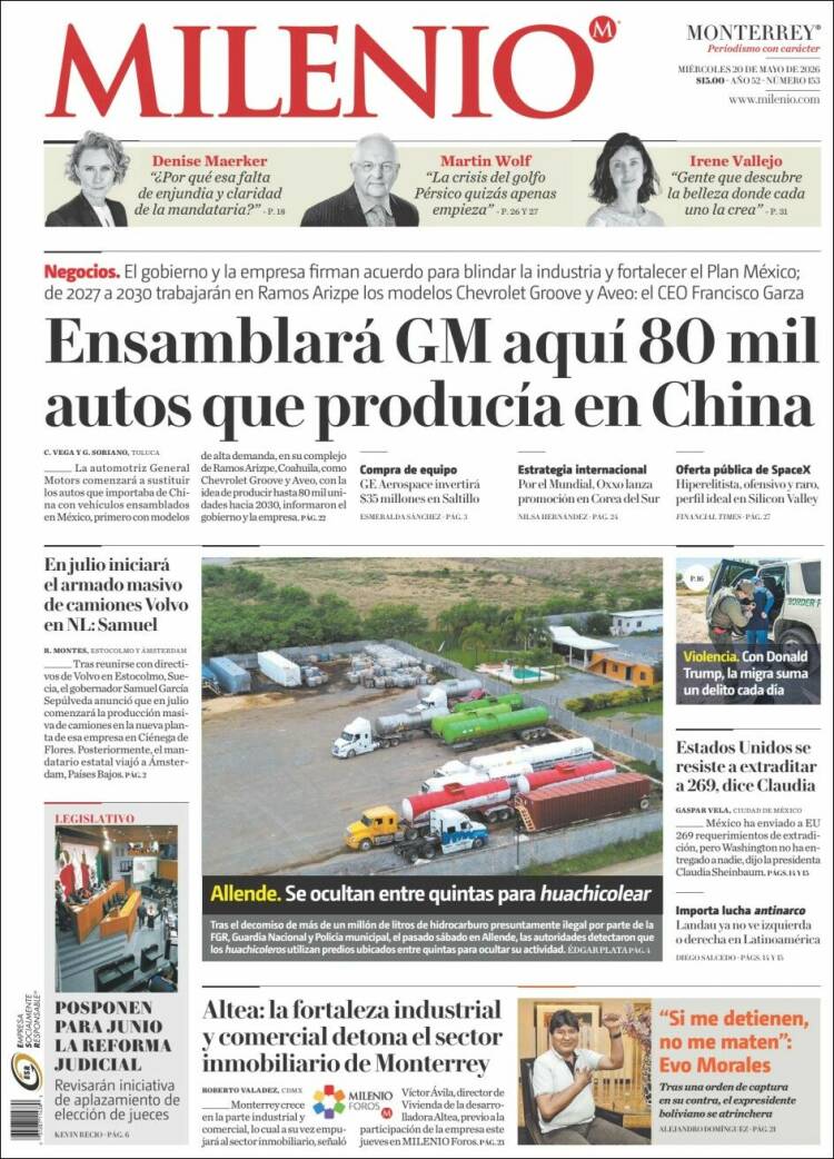 Portada de Milenio de Monterrey (México)