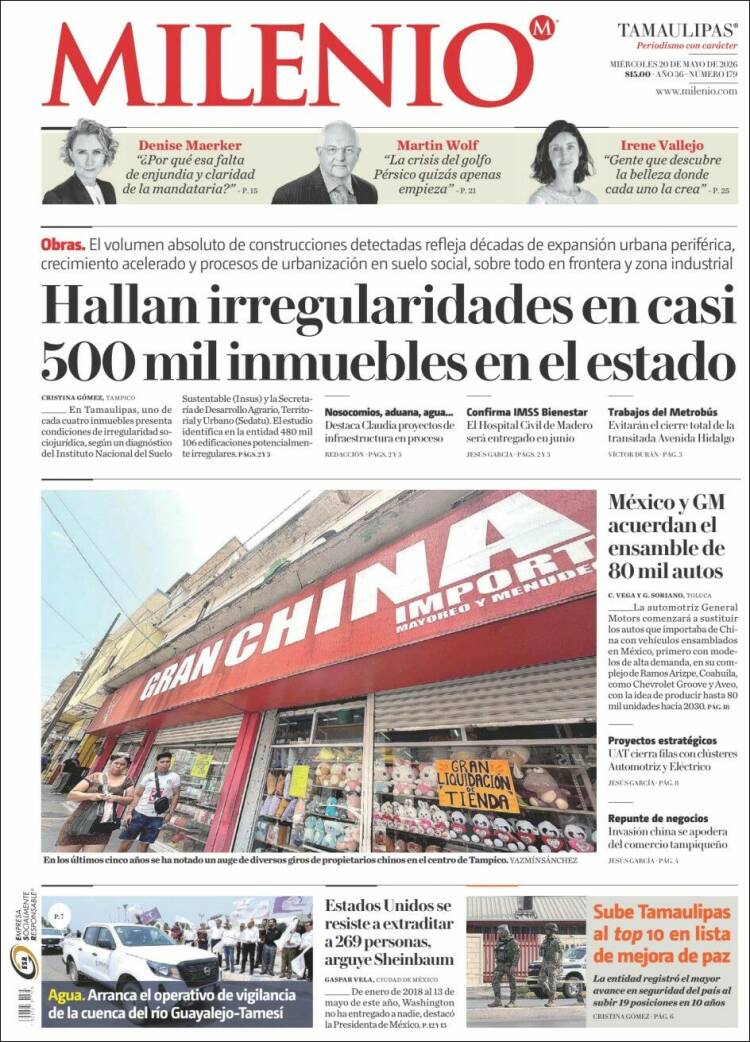Portada de Milenio - Tamaulipas (México)