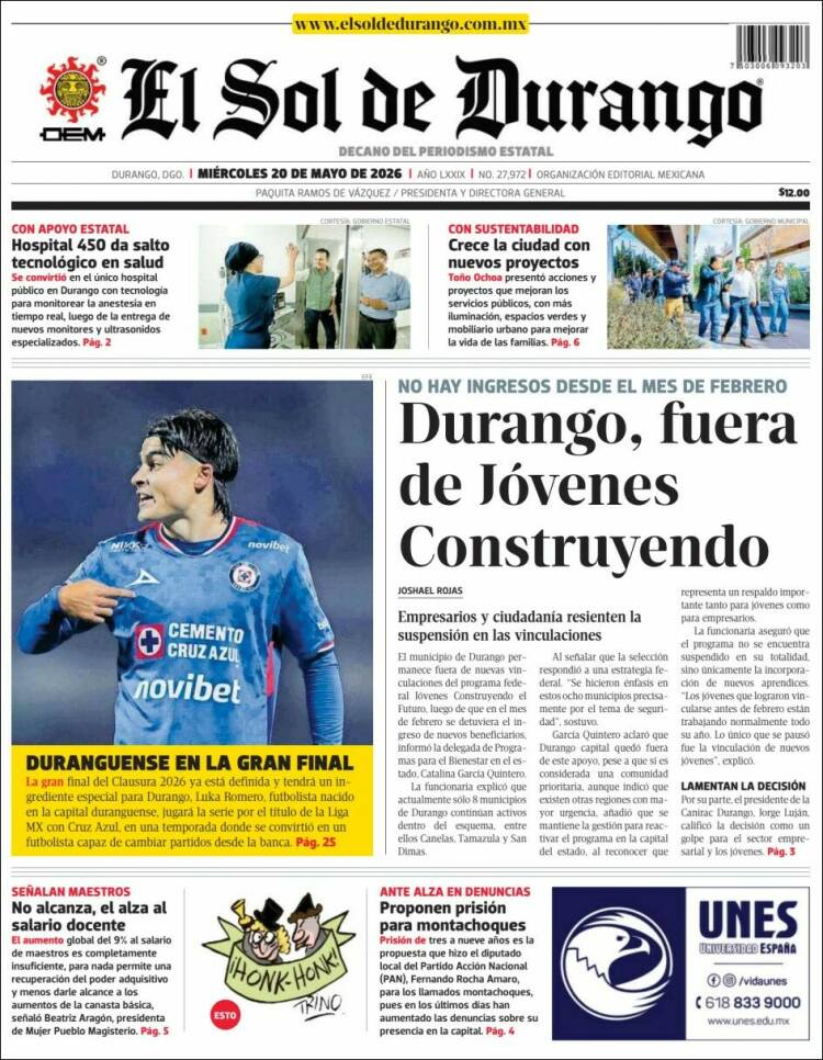 Portada de El Sol de Durango (México)