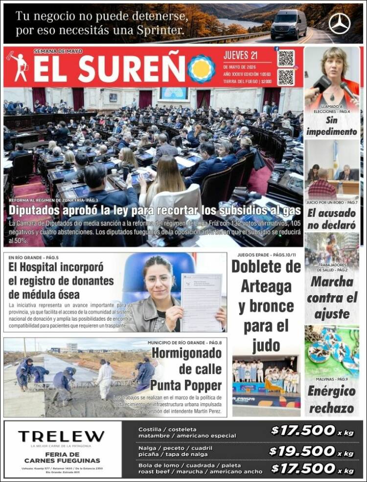 Portada de Diario El Sureño (Argentina)
