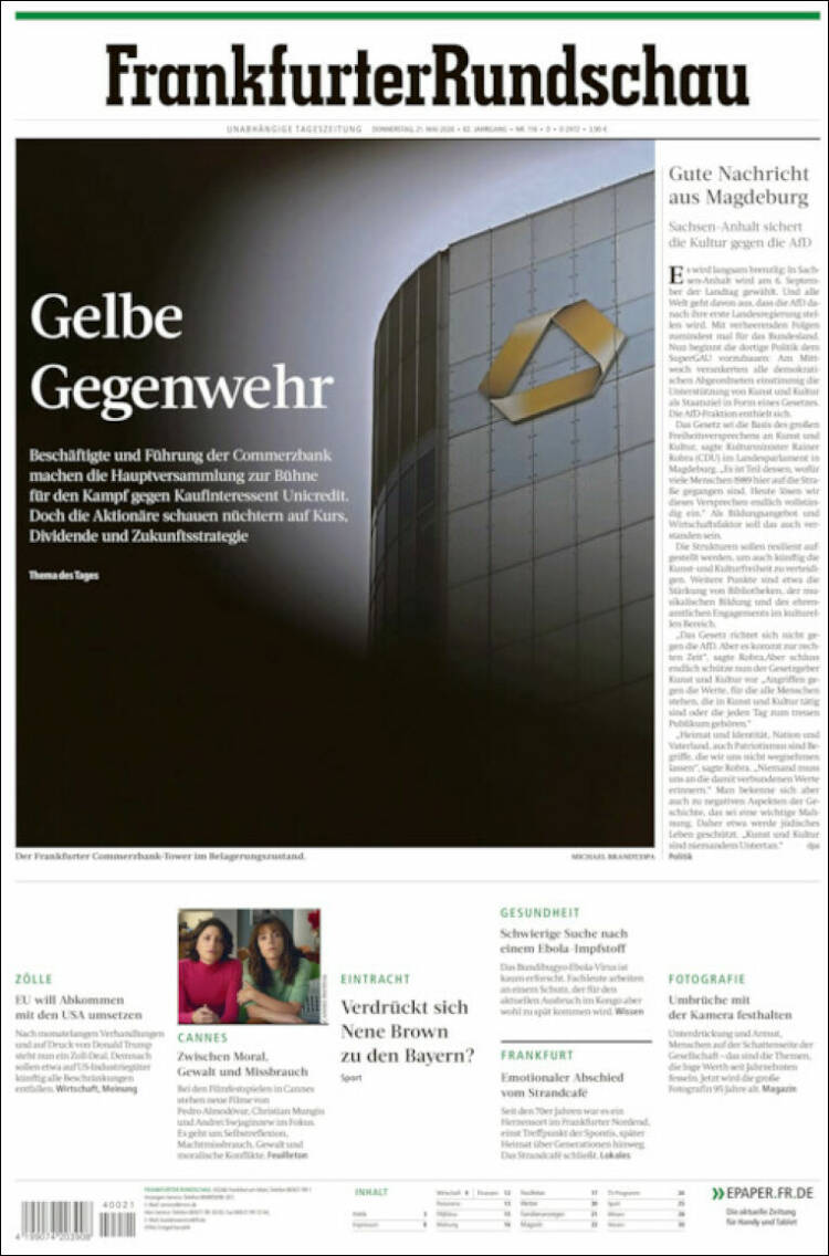 Portada de Frankfurter Rundschau (Alemania)