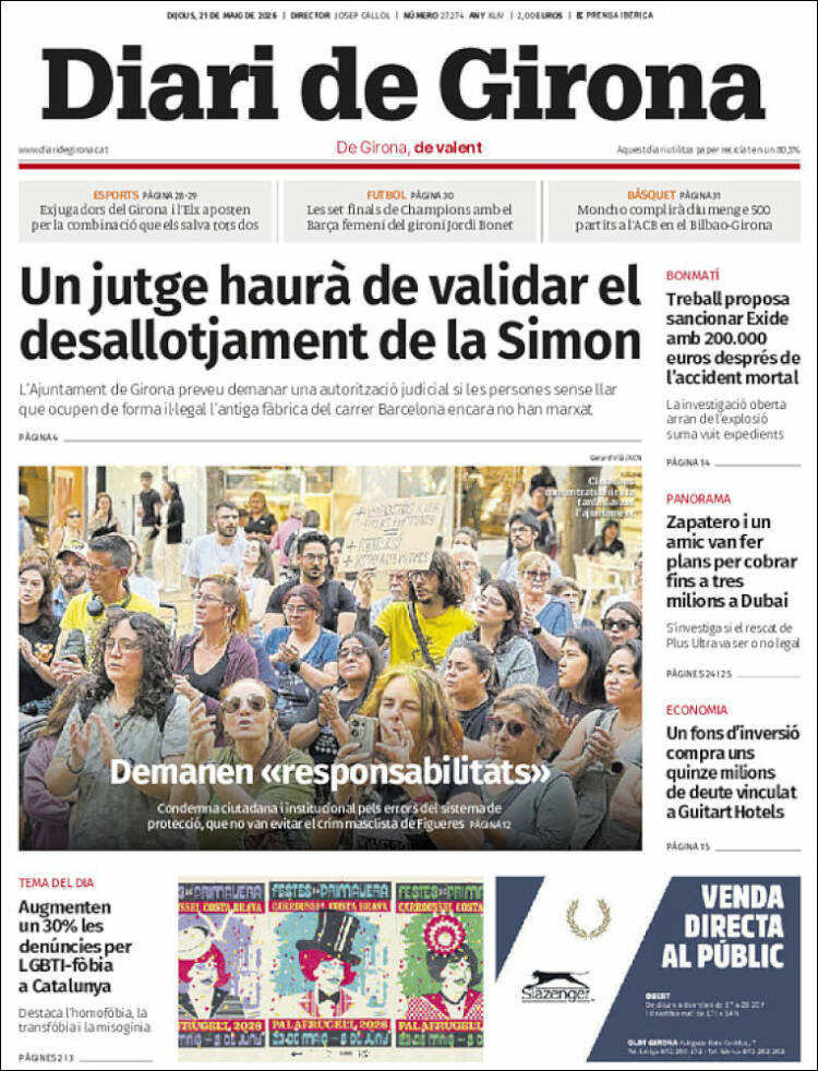 Portada de Diari de Girona (España)