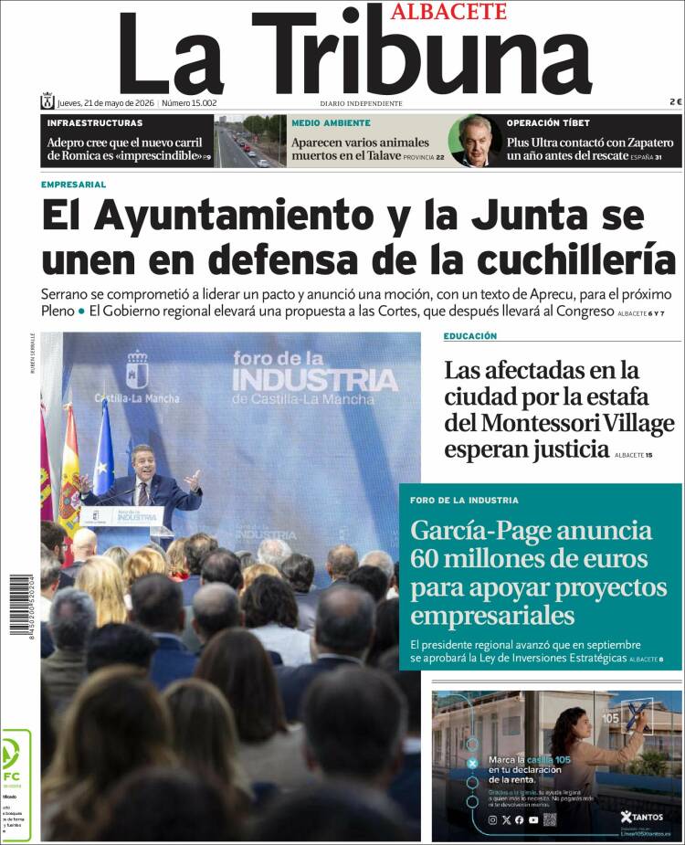 Portada de La Tribuna de Albacete (España)