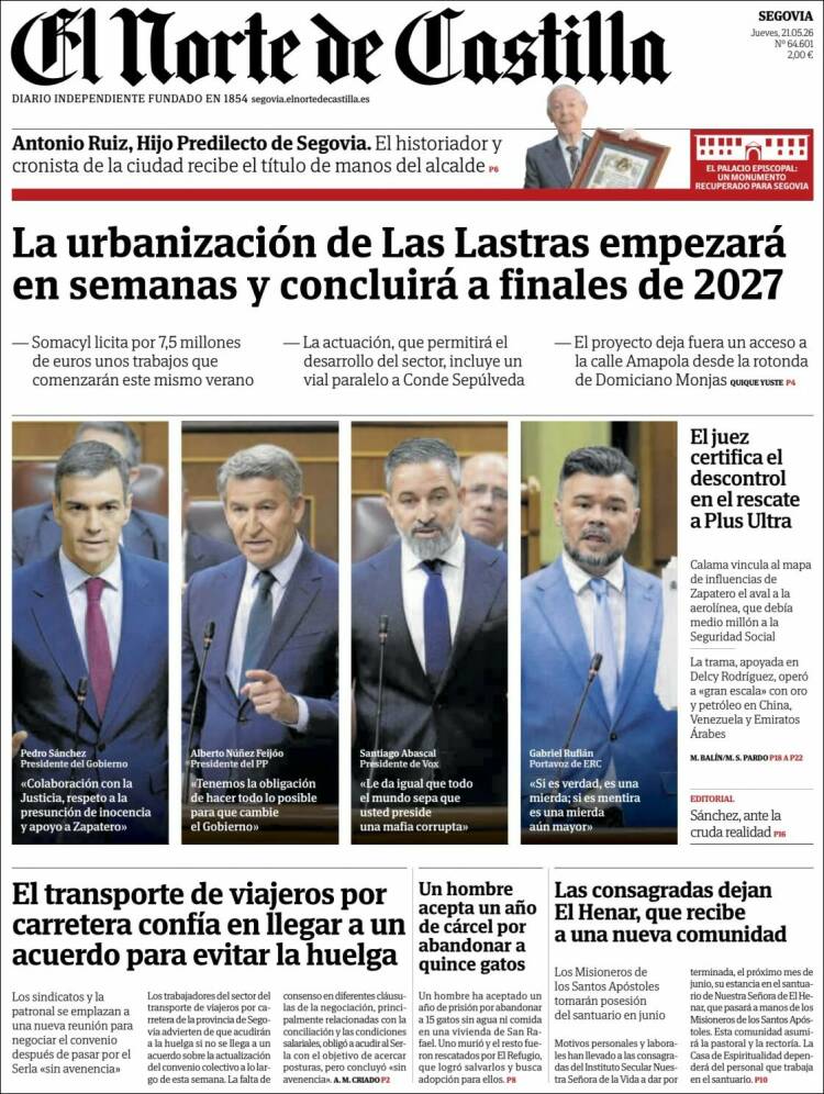 Portada de Norte de Castilla - Segovia (España)