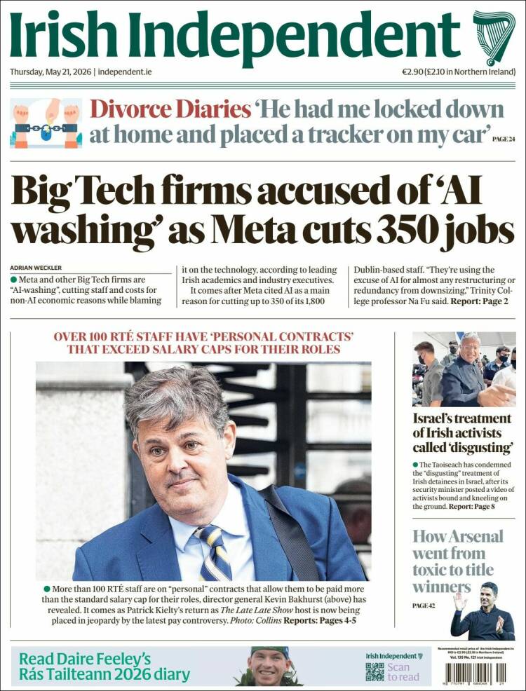 Portada de Irish Independent (Irlanda)