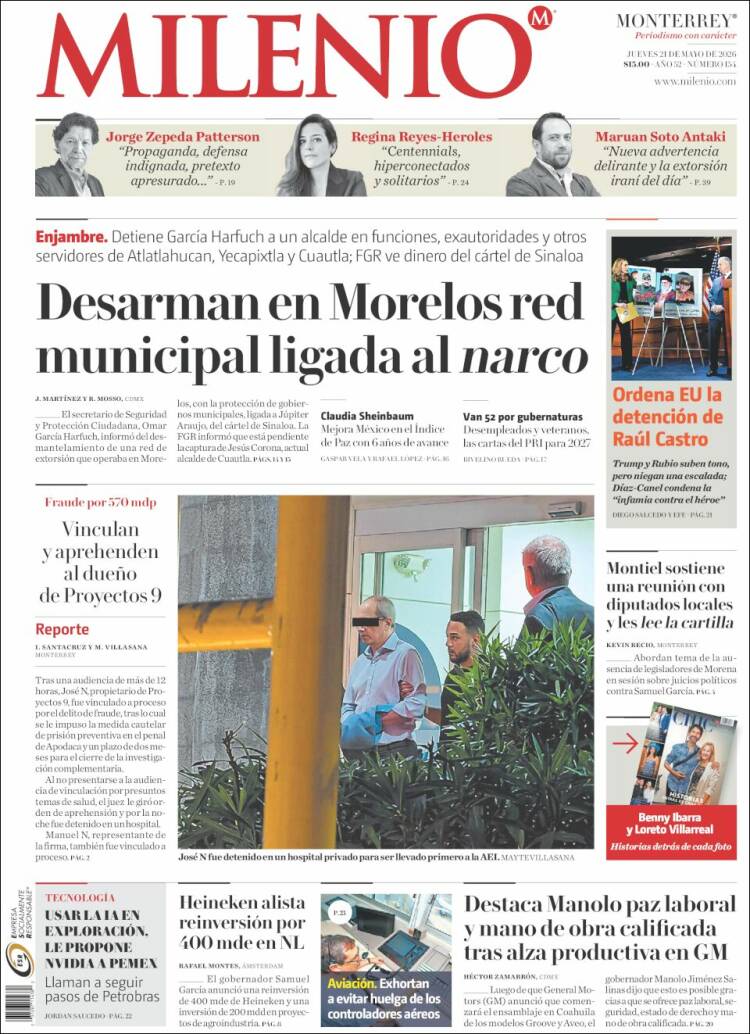 Portada de Milenio de Monterrey (México)