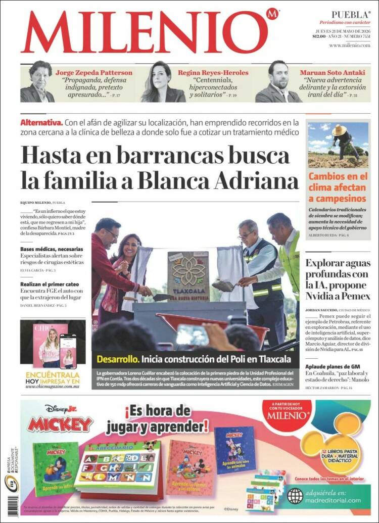 Portada de Milenio de Puebla (México)