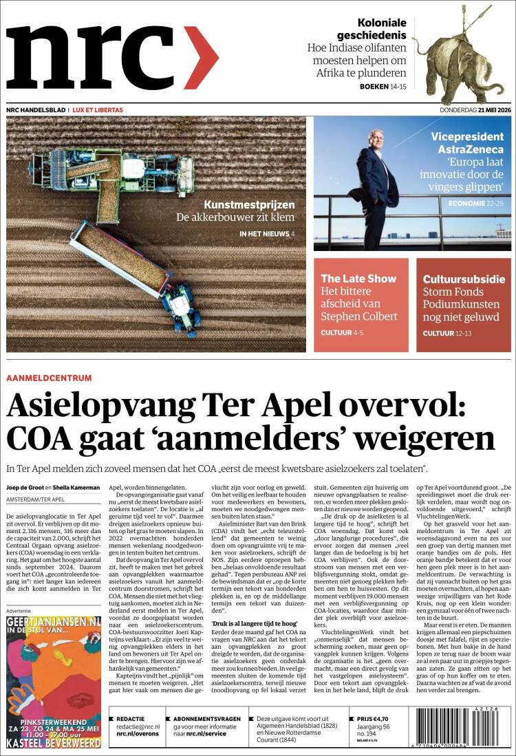 Portada de NRC Handelsblad (Países Bajos)