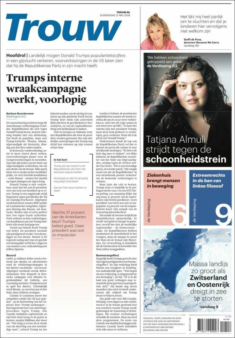 Portada de Trouw (Países Bajos)