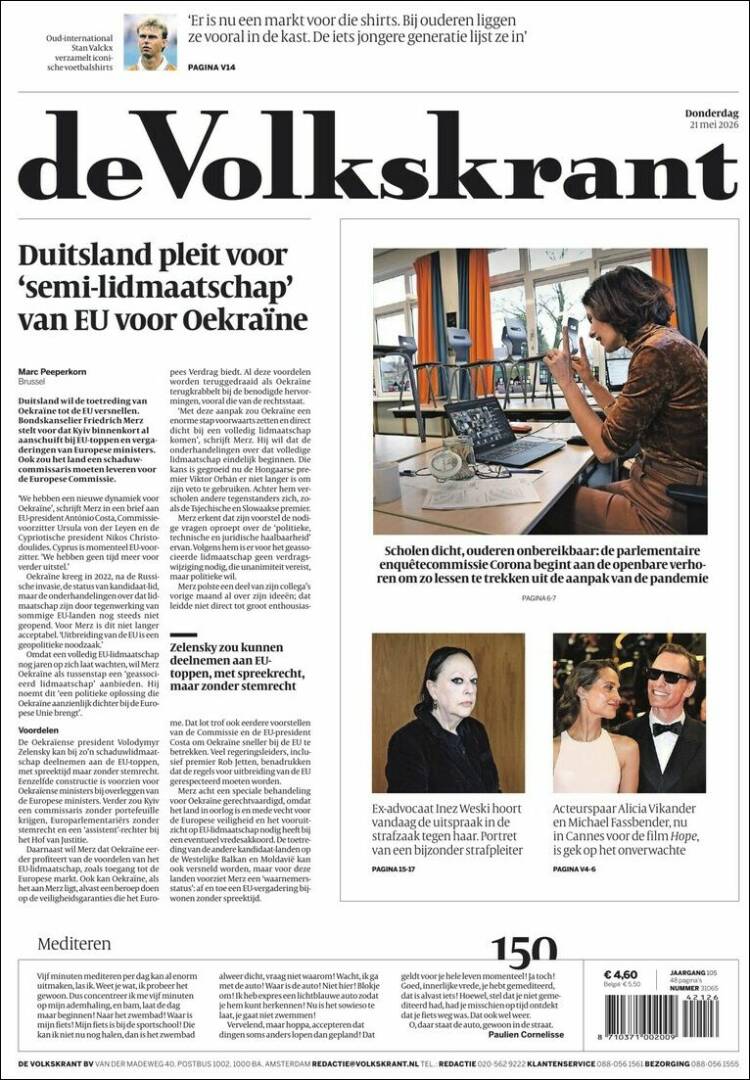 Portada de De Volkskrant (Países Bajos)